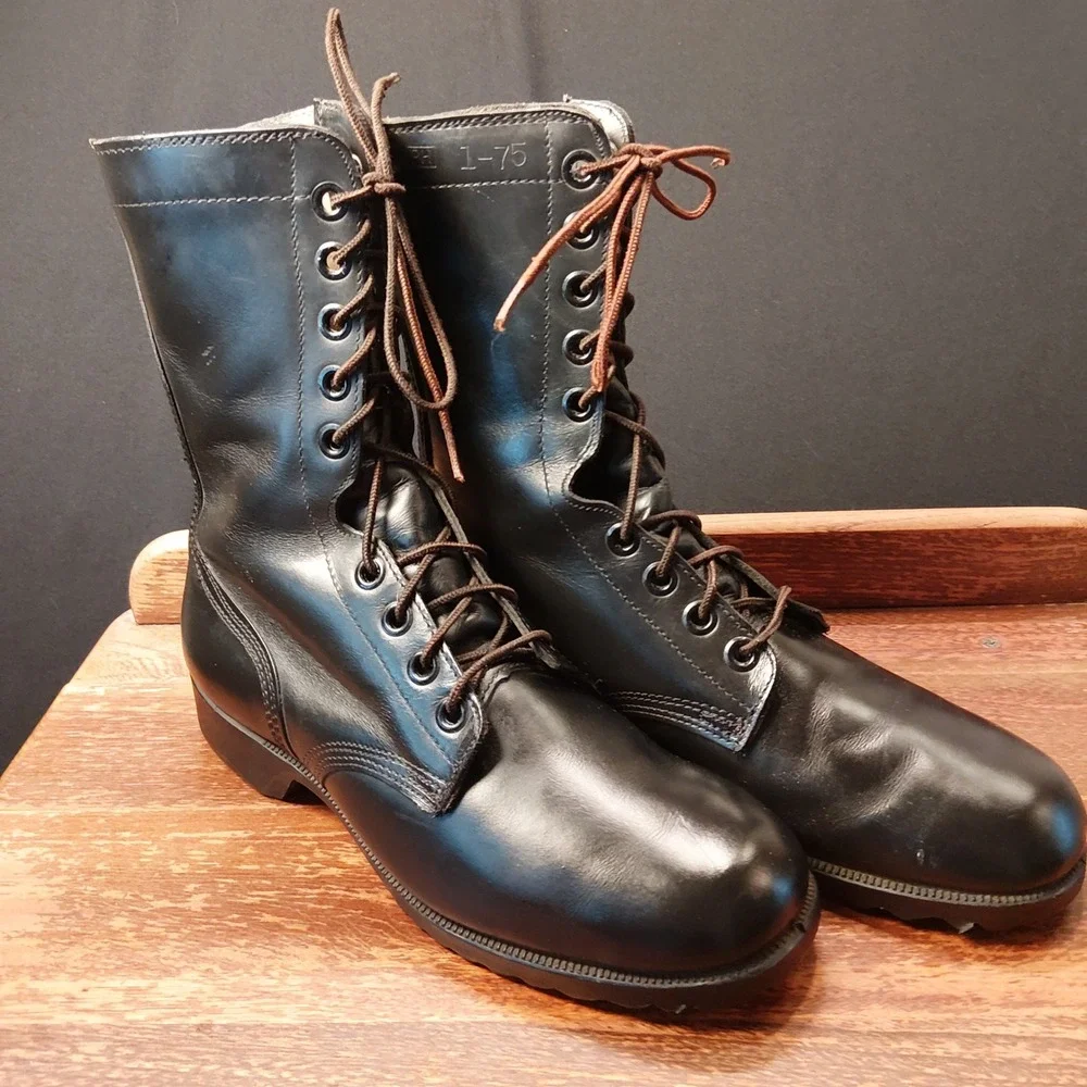 Vintage 1975 Ro-Search US Military Combat Boots Black Leather Mens 9 R 1-75